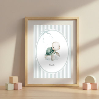 Poster Tortue Mignonne Personnalisée – Cadeau de Naissanc