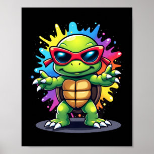 Poster Tortue Mignonne Portant Des Lunettes De Soleil Pei