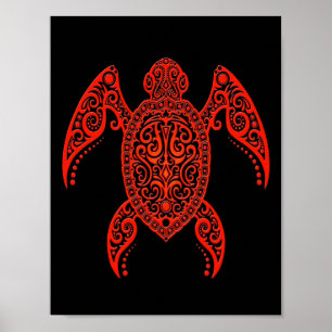 Poster Tortue noire et rouge