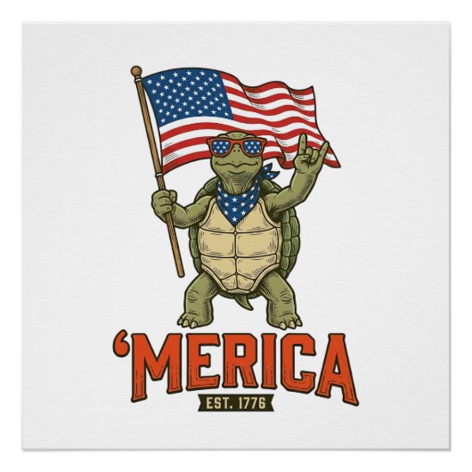 Poster Tortue Patriotique ‘Merica Vintage Vector (Devant)