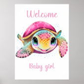 POSTER TORTUE ROSE BIENVENUE BÉBÉ FILLE  (Devant)