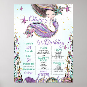 Poster Tortue Turquoise pourpre 1er anniversaire Jalon