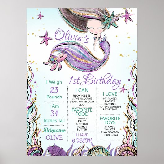 Poster Tortue Turquoise pourpre 1er anniversaire Jalon (Devant)