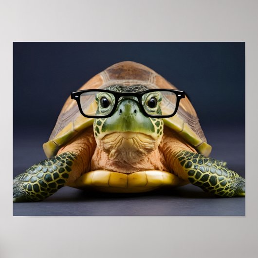 Poster Tortue verte adorable avec lunettes (Devant)