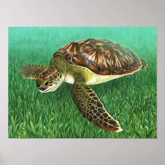Poster Tortue verte juvénile stylisée (Devant)