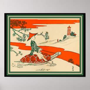 Poster Tortue vintage, tortue d'équitation chinoise (copi