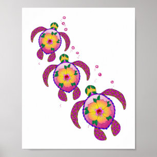 Poster Tortues de Honu hawaïennes tropicales