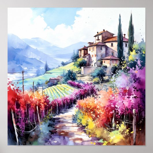 Poster Toscane Aquarelle Art (Devant)