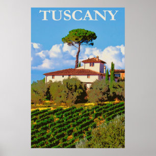 Poster Toscane Italie Vintage voyage Villa italienne