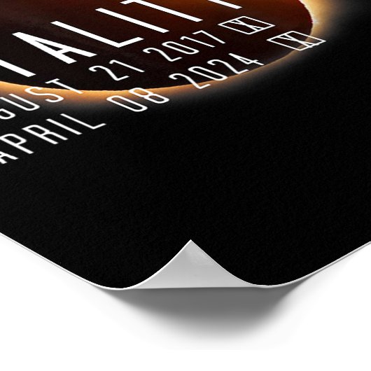 Poster Total Éclipse Solaire 2024 2017 Totalité Deux Fois (Coin)