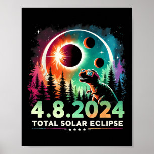 Poster Total Éclipse Solaire Dinosaure Drôle Portant Des