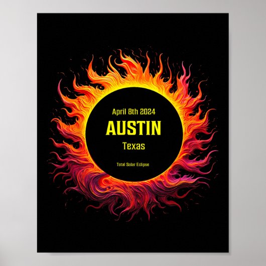 Poster Total Solaire Eclipse 2024 Austin Texas (Devant)