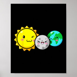 Poster Total Solaire Eclipse 2024 Cute Kawaii Fun Astrono