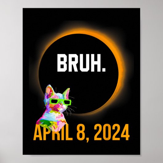 Poster Total Solaire Eclipse 2024 Fun Chat Dit Bruh Mème (Devant)