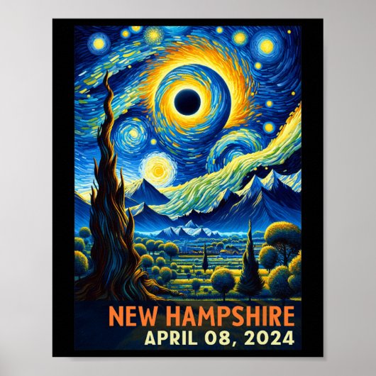 Poster Total Solaire Eclipse 2024 New Hampshire Starry Ni (Devant)