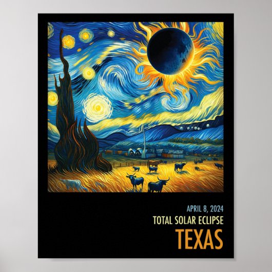 Poster Total Solaire Eclipse 2024 Texas (Devant)