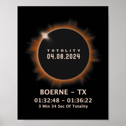 Poster Total Solaire Eclipse 2024 Totalité 04.08.24 Texas (Devant)