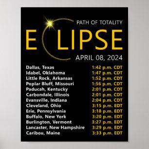 Poster Total Solaire Eclipse Apirl 08 2024 Eclipse Carte