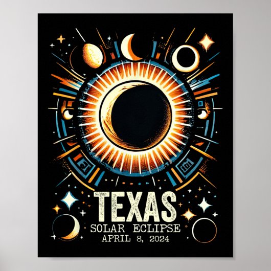 Poster Total Solar Eclipse 2024 Texas 8 avril Mo Abstrait (Devant)