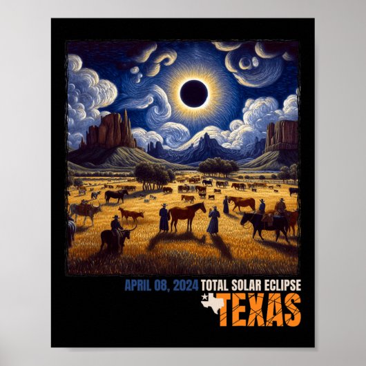 Poster Total Solar Eclipse Texas Farm Totalité 8 avril (Devant)