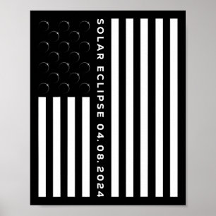 Poster Total Solar Eclipse US American Flag 04.08.2024