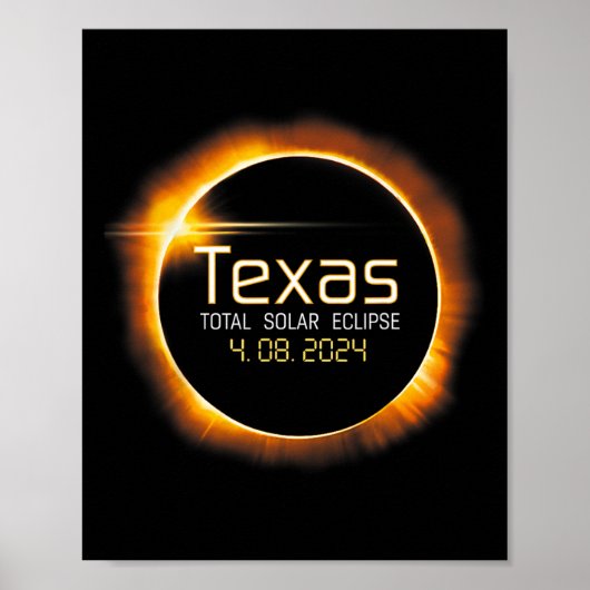 Poster Totalité de Solar Eclipse Texas Usa 2024 (Devant)