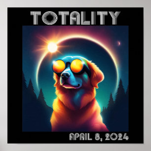 Poster Totalité Éclipse solaire Avril 8 2024 Chien drôle