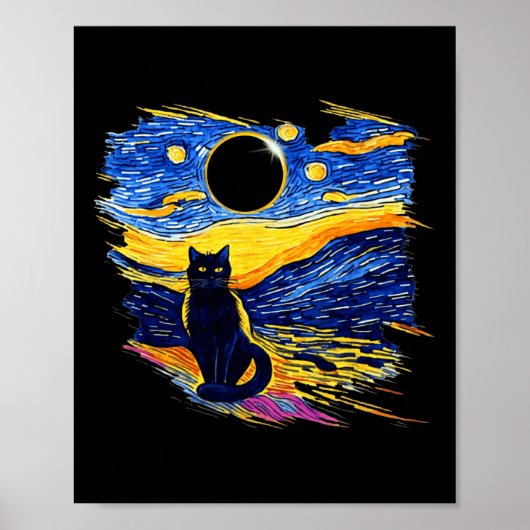 Poster Totalité Solaire Eclipse 2024 Starry Night Van Gog (Devant)
