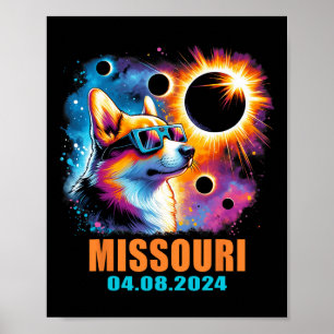 Poster Totalité Total Solaire Eclipse 2024 Missouri Corgi