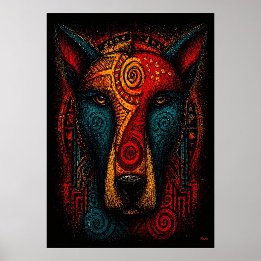 Poster Totem de chien primal Art abstrait – Expressionnis (Devant)