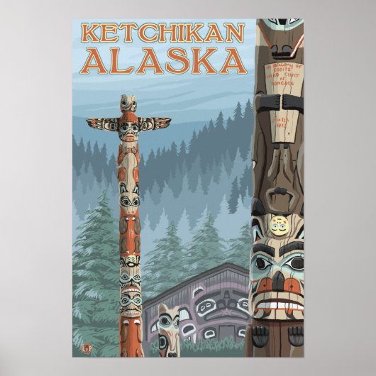 Poster Totem de l'Alaska - Ketchikan, Alaska (Devant)