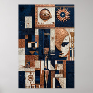 Poster Totem en cuivre bleu de minuit - Ivoire 3D
