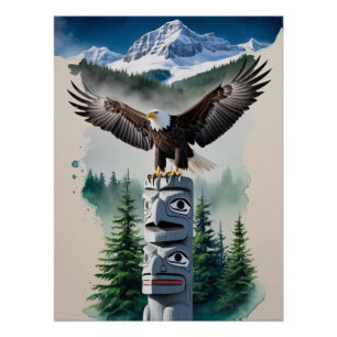 Poster Totem haïda et aigle chauve