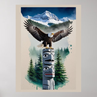 Poster Totem haïda et aigle chauve