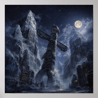 Poster Totem Mystique Sous le Ciel au Clair de Lune