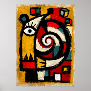 Poster Totem Spirale Cubiste Primitive Abstraite Gras