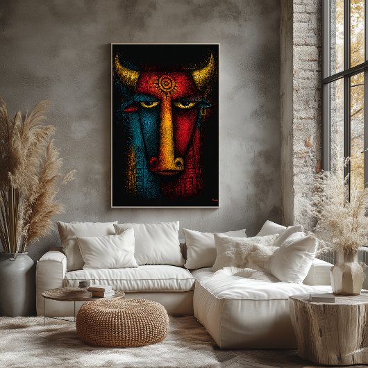 Poster Totem Taureau Primitif Art Abstrait – Expressionni