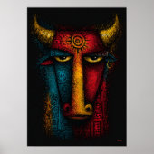 Poster Totem Taureau Primitif Art Abstrait – Expressionni (Devant)