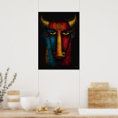 Poster Totem Taureau Primitif Art Abstrait – Expressionni (Cuisine)