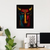 Poster Totem Taureau Primitif Art Abstrait – Expressionni (Bureau à domicile)
