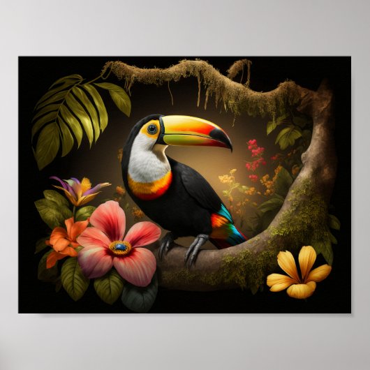 Poster Toucan dans la forêt tropicale (Devant)