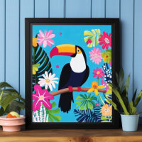 Toucan Fleurs tropicales Jungle Oiseau Mur Art