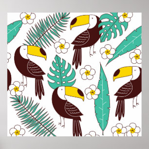 Poster Toucan Orchid Vintage Palm Motif
