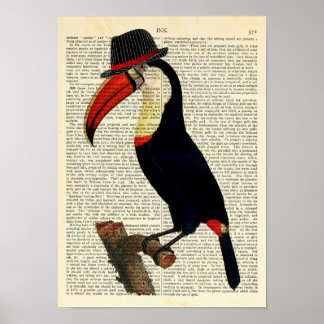 Poster Toucan Portant un Casquette, Trilby, Illustration