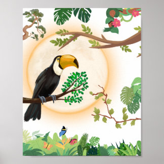 Poster Toucan Tropical Oiseau & Feuilles de Jungle Aesthe