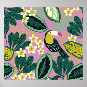 Poster Toucanes tropicales : Motif de fleurs