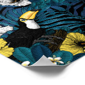 Poster Toucans et flore tropicale, bleu, jaune, orange (Coin)