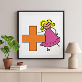 Poster Touche mignonne fille avec signe plus