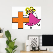 Poster Touche mignonne fille avec signe plus (Bureau à domicile)