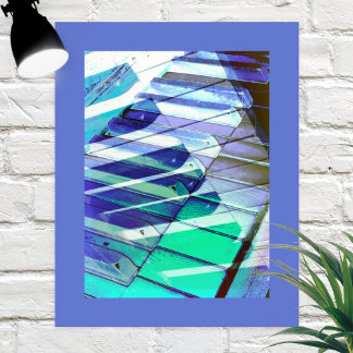 Poster Touches de clavier de piano musique Abstrait bleu